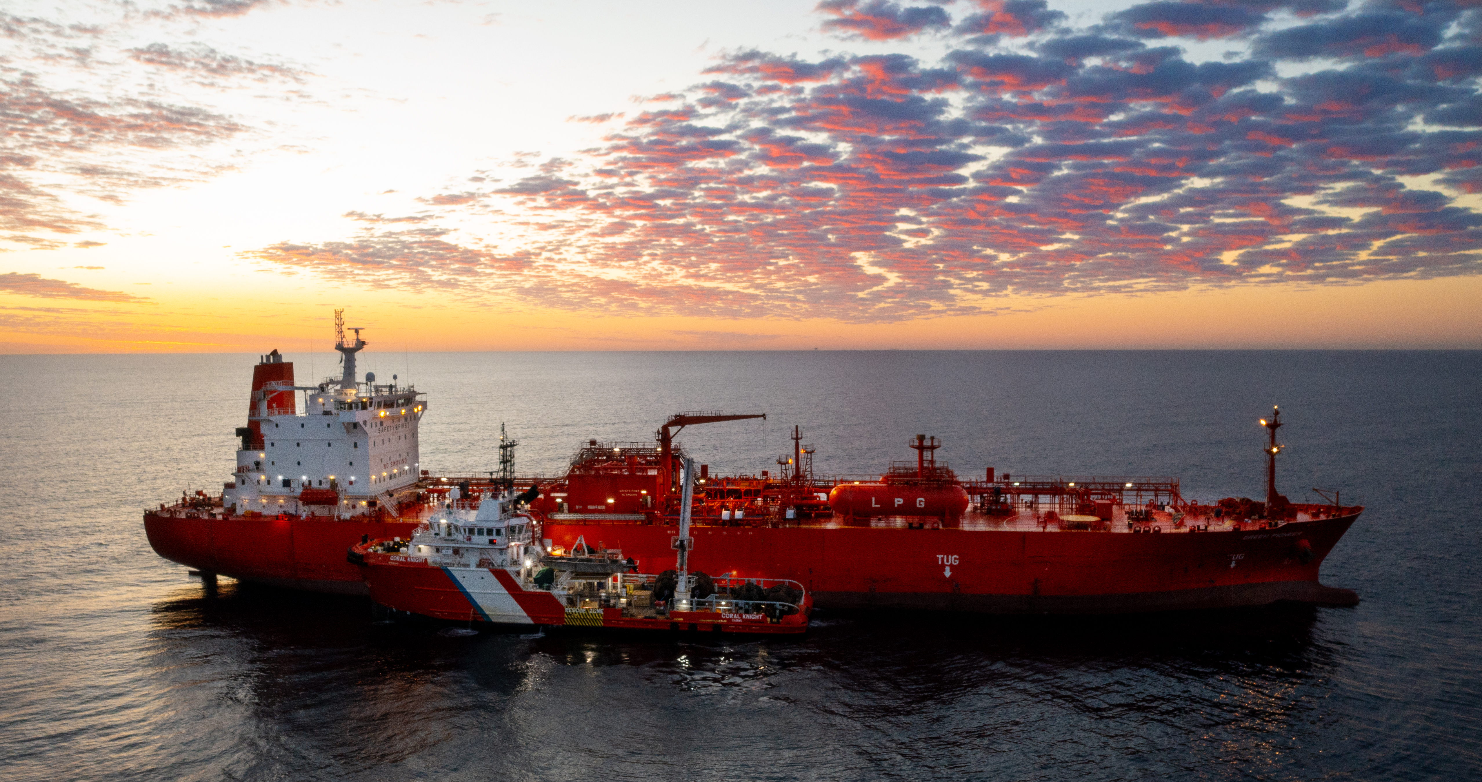 Pilbara Green Pioneer and the Coral Knight at the outer anchorage of Port Dampier.jpg